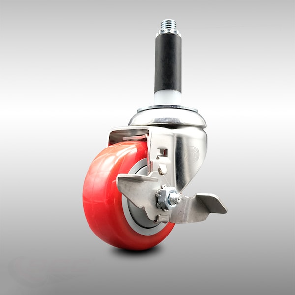 Service Caster 3 Inch 316SS Red Polyurethane Swivel 3/4 Inch Expanding Stem Caster Brake SCC-SS316EX20S314-PPUB-RED-TLB-34 - main